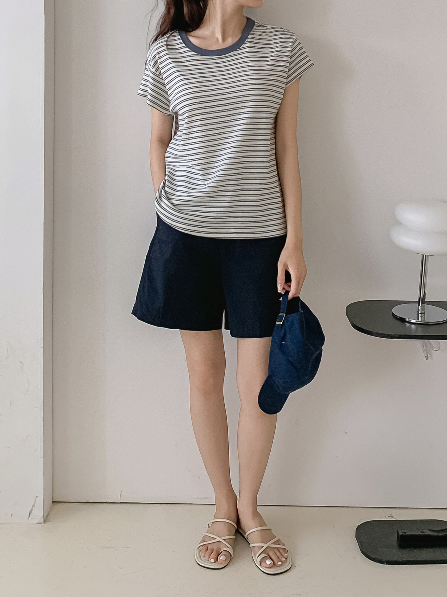 ラウンドネック半袖ボーダー配色Tシャツ | 詳細画像18