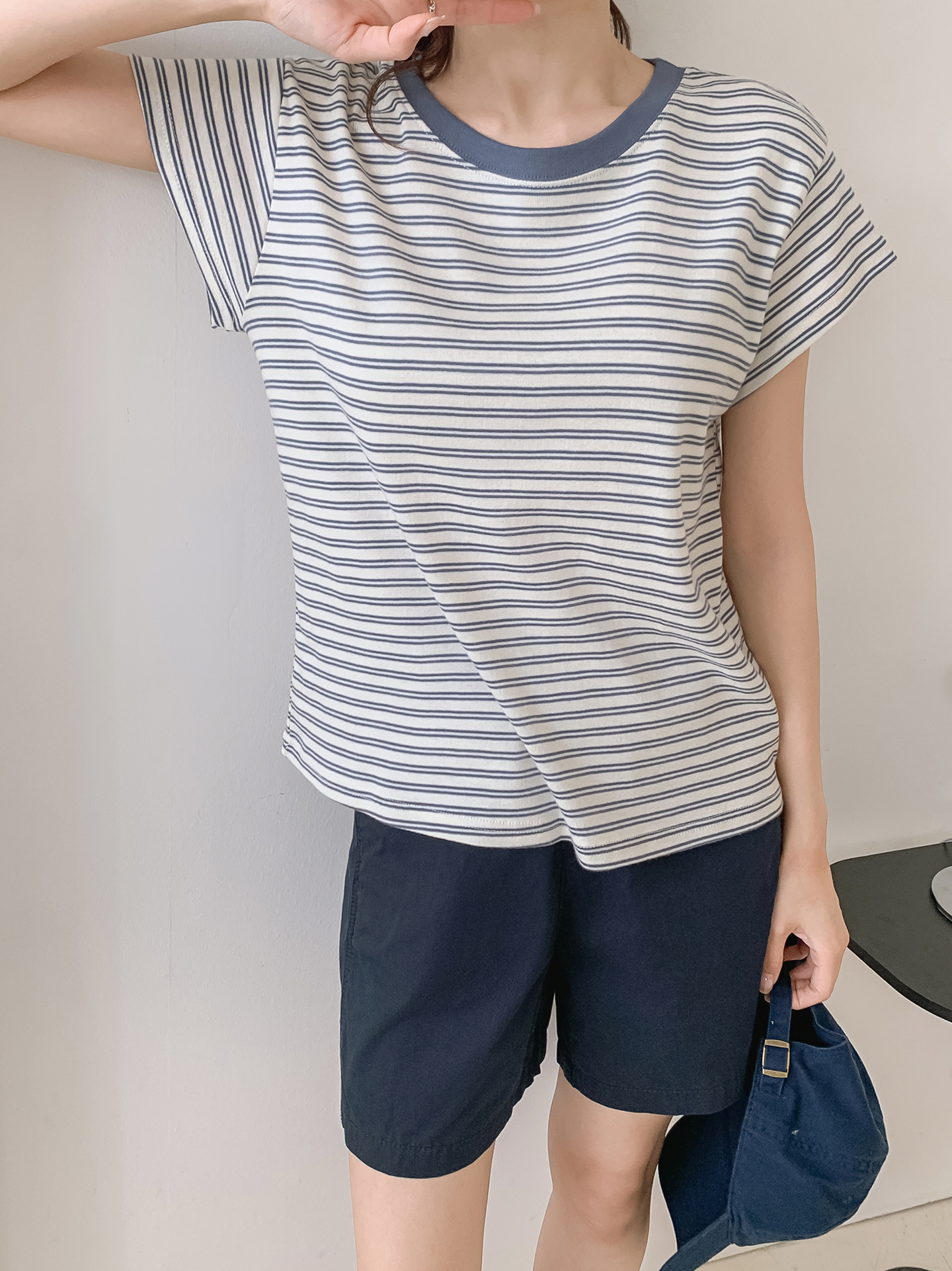 ラウンドネック半袖ボーダー配色Tシャツ | 詳細画像19