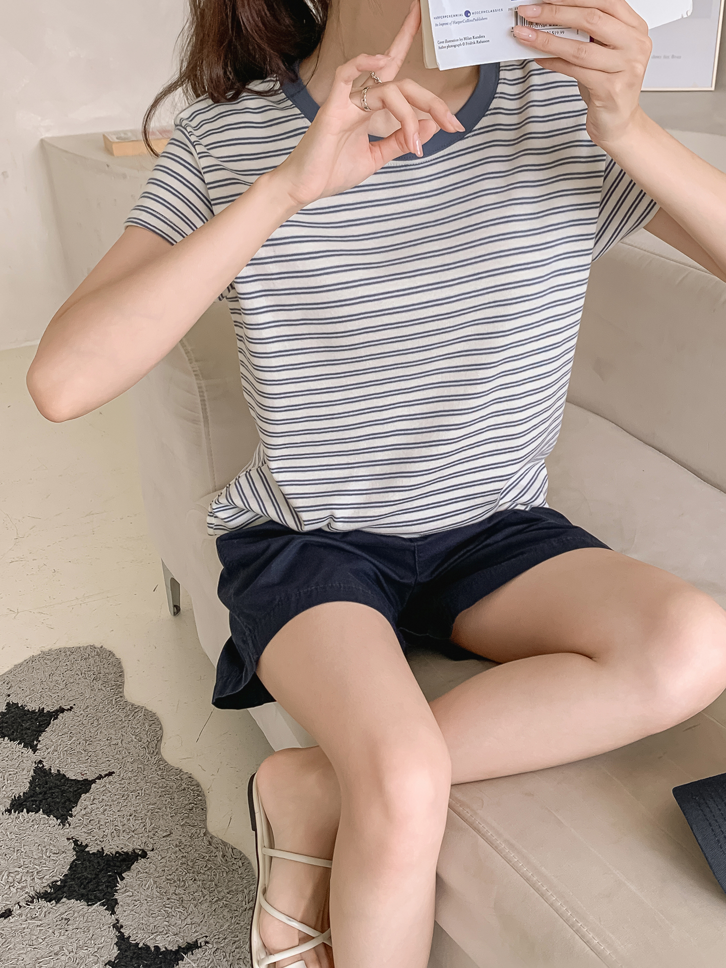 ラウンドネック半袖ボーダー配色Tシャツ | 詳細画像28