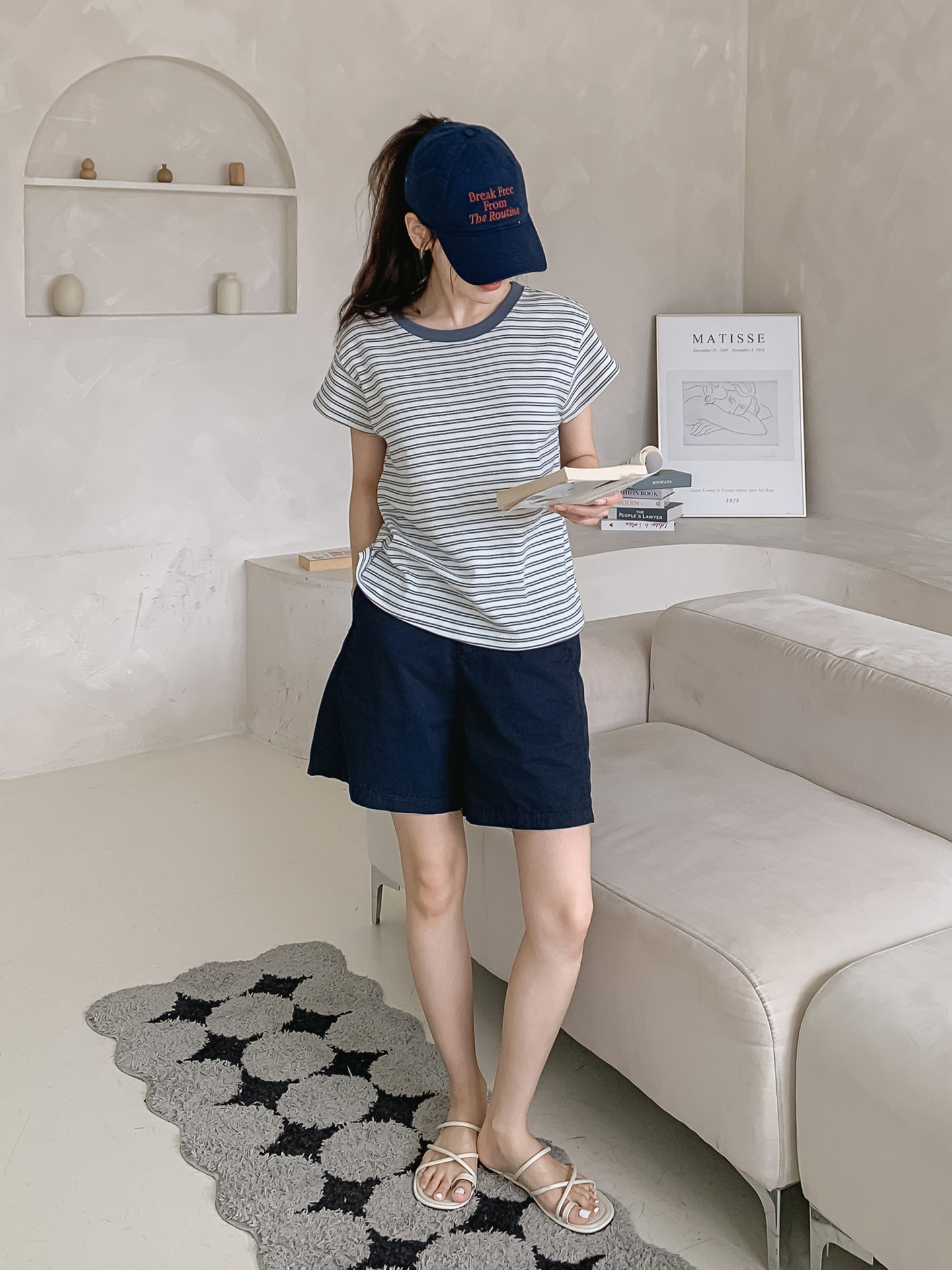 ラウンドネック半袖ボーダー配色Tシャツ | 詳細画像29