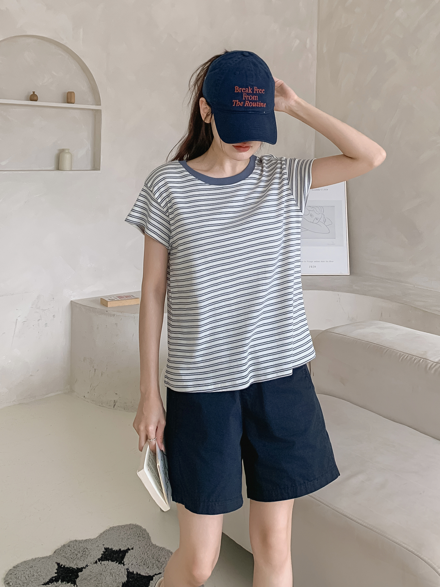 ラウンドネック半袖ボーダー配色Tシャツ | 詳細画像30