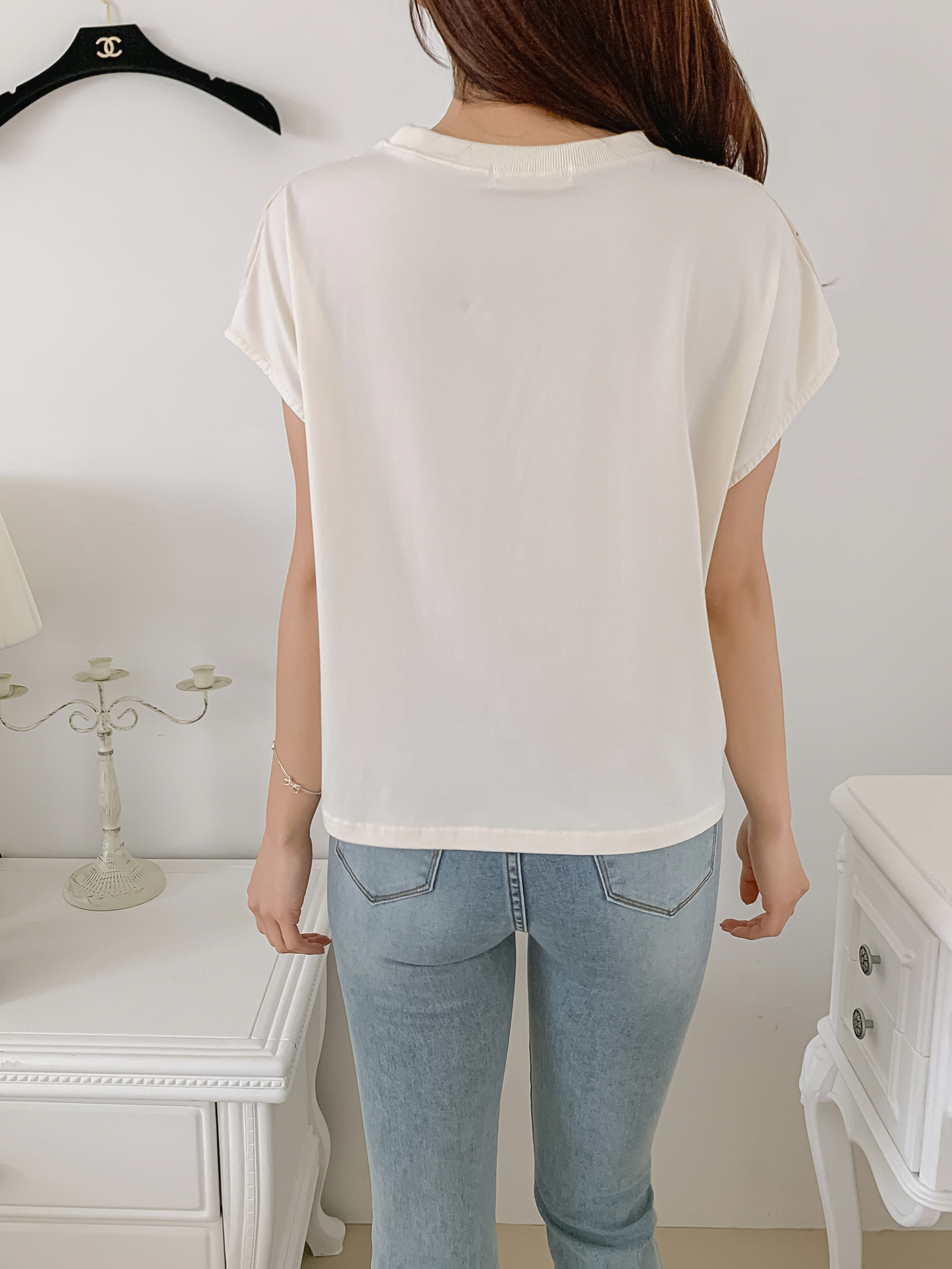 シースルーラウンドネック半袖配色Tシャツ | 詳細画像5