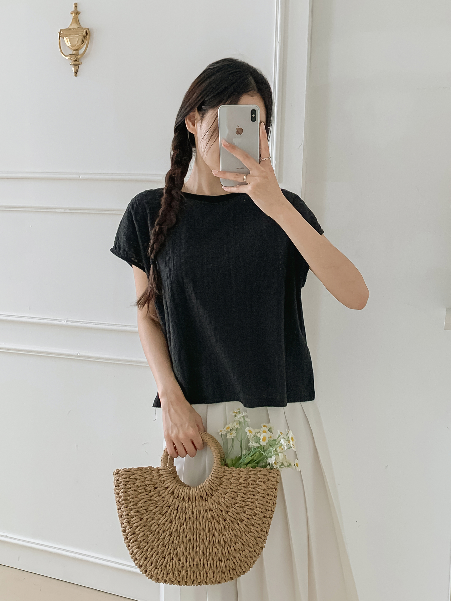 シースルーラウンドネック半袖配色Tシャツ | 詳細画像33