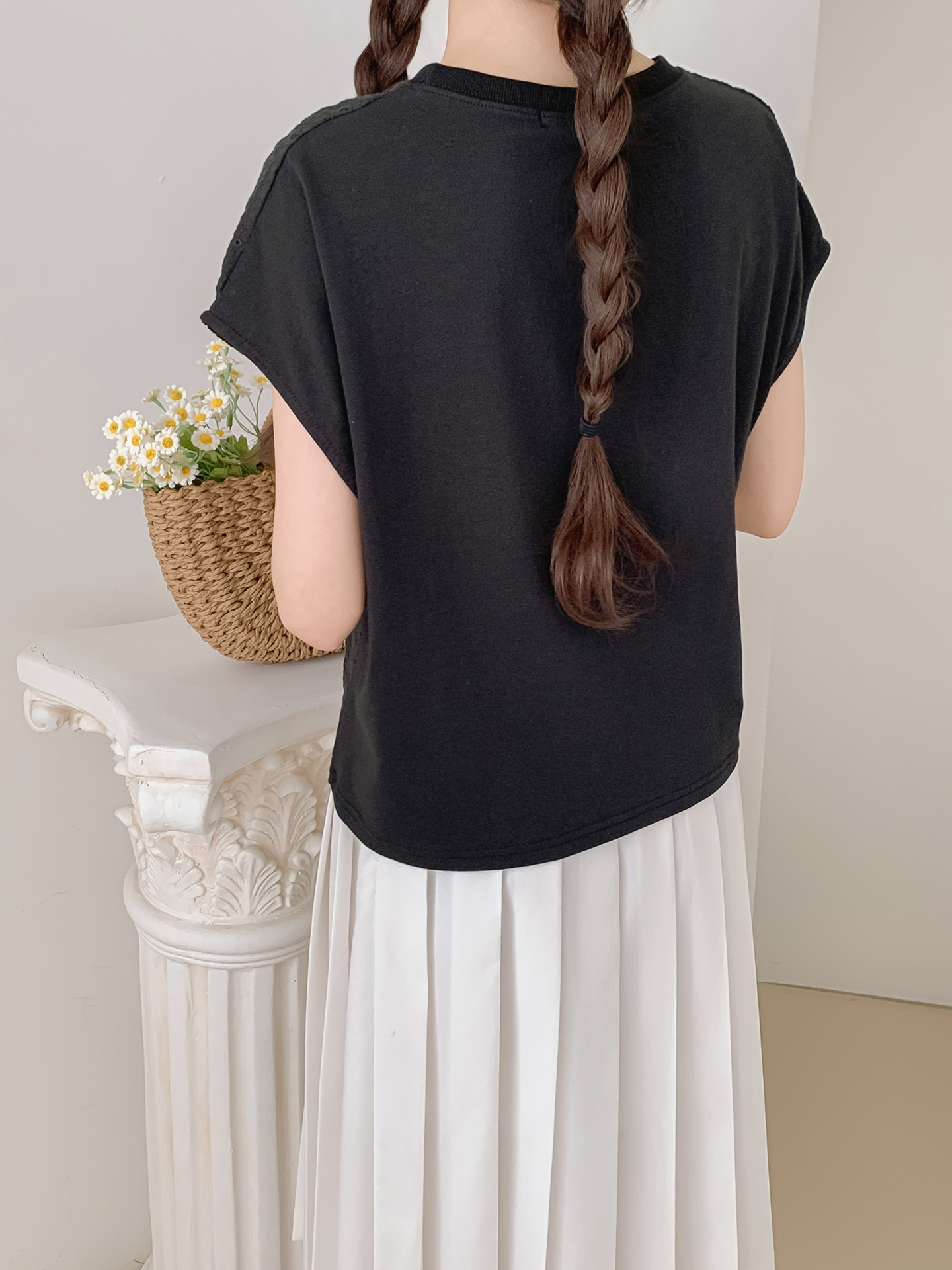 シースルーラウンドネック半袖配色Tシャツ | 詳細画像21
