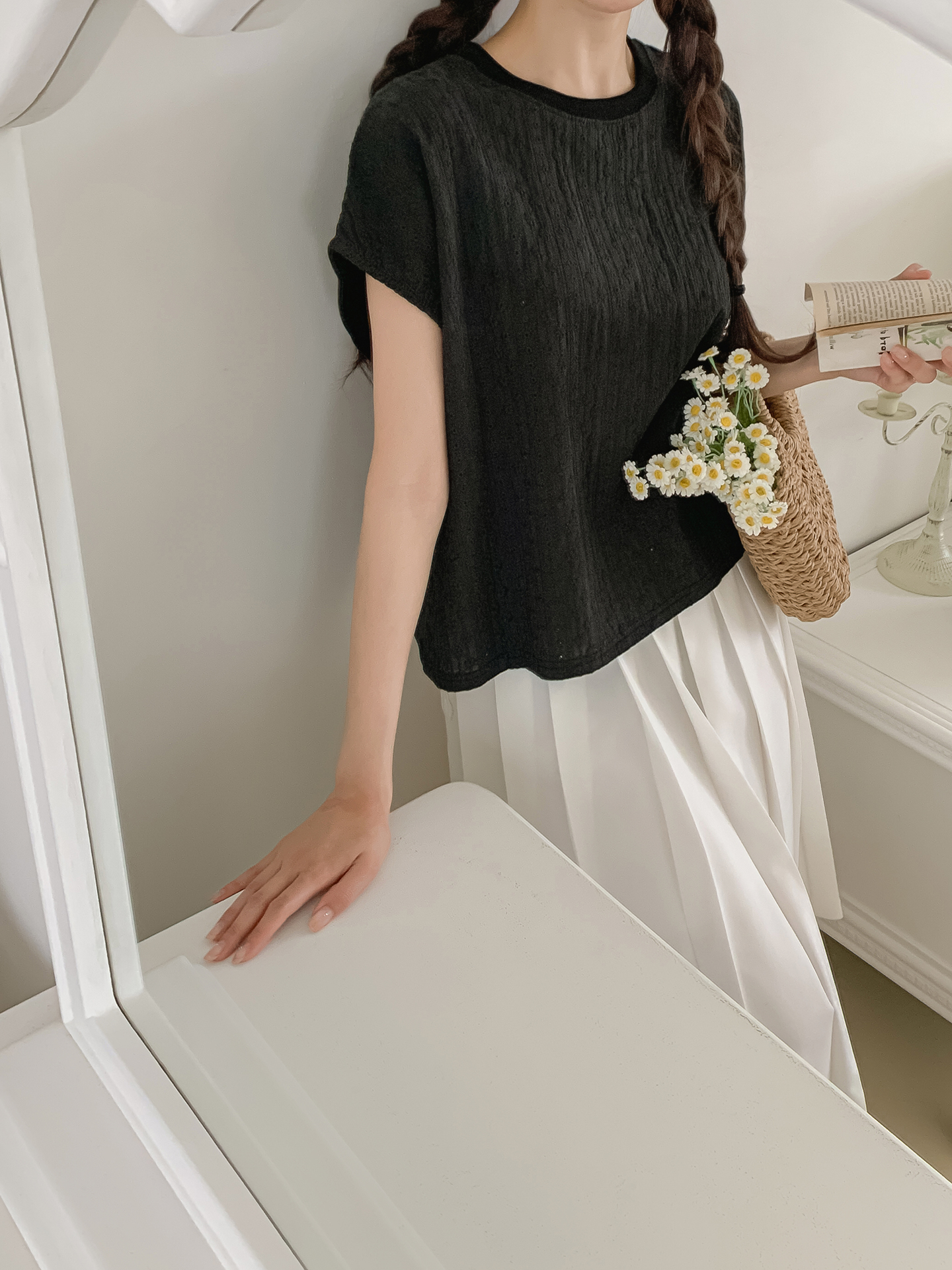 シースルーラウンドネック半袖配色Tシャツ | 詳細画像27
