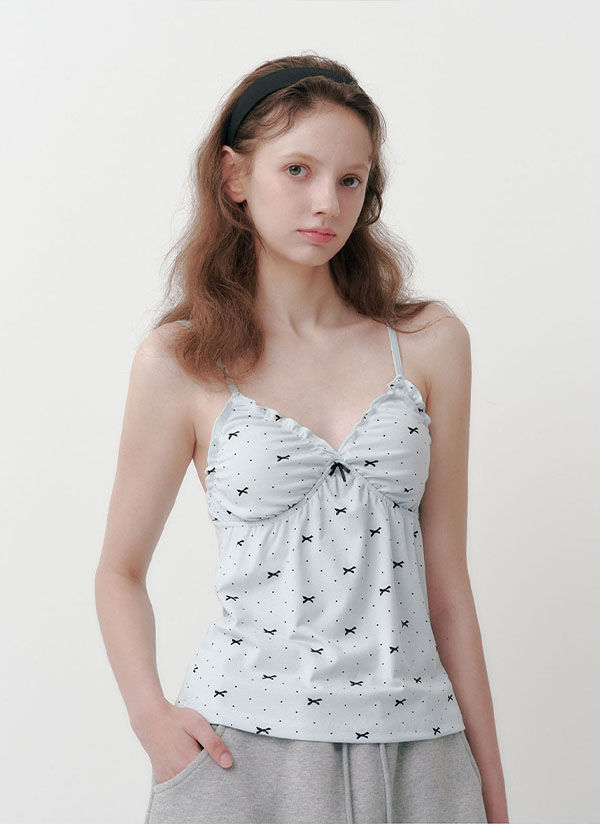 tシャツ Vネックリボン チェック柄 キャミソールトップス GH25s099「Girlyhalo」 レディース Vネックスリムリボンドットキャミソール | レディース