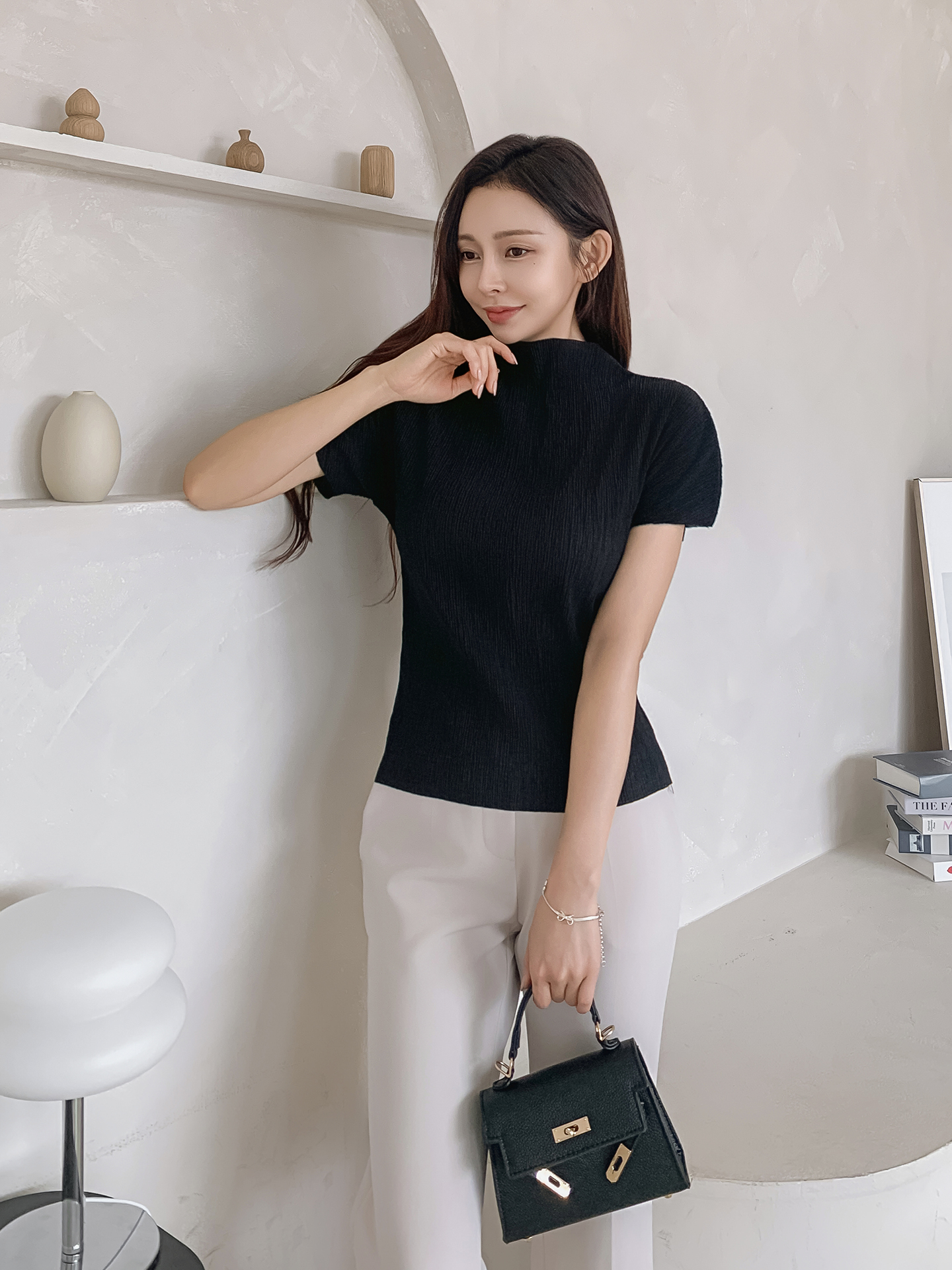 ハーフネックリンクルスリム半袖Tシャツ | 詳細画像3