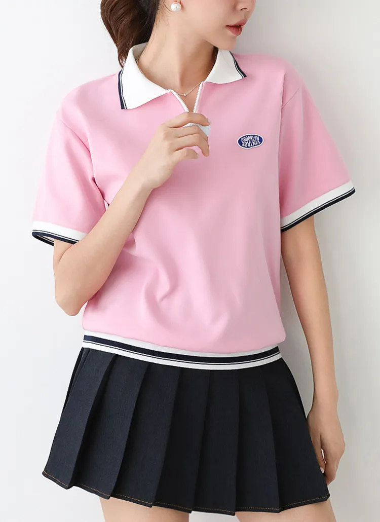 カラー半袖ハーフジップ配色Tシャツ | pippin | 詳細画像1