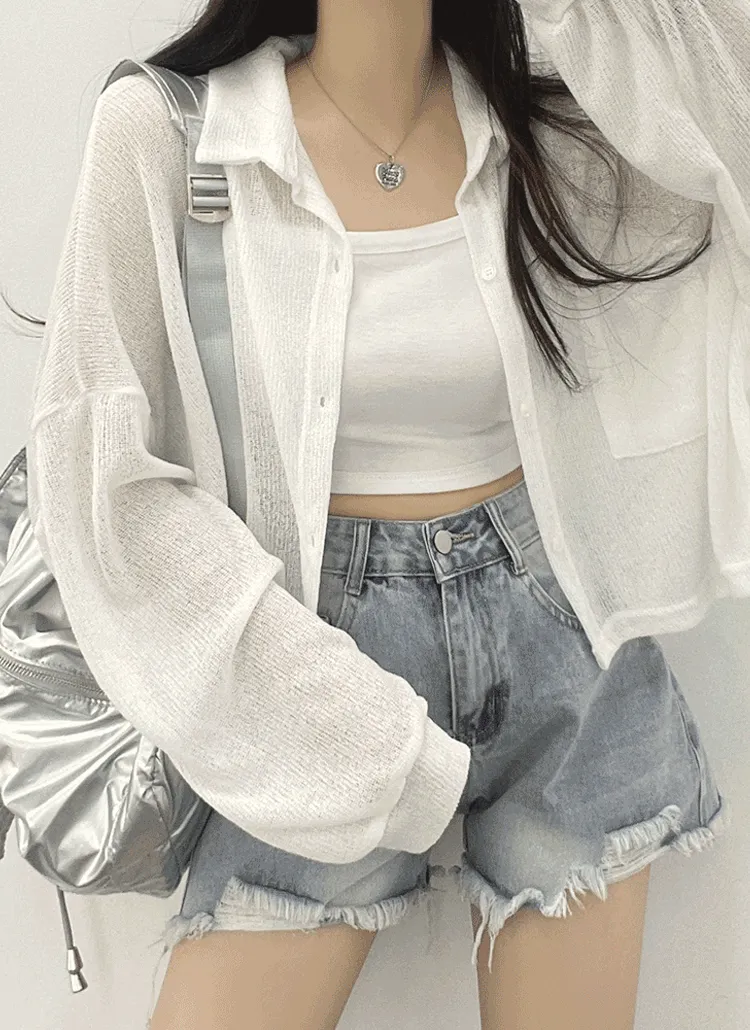 クロップドカラーボタンカラーシャツ | withhuilin | 詳細画像1