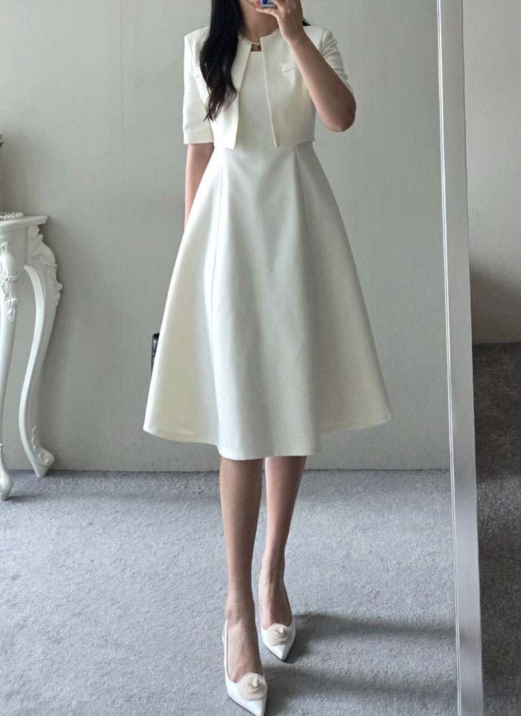 スクエアネック ワンピース Aライン シフォン 夏服 Aライン肩パッドスクエアネックジップアップワンピース