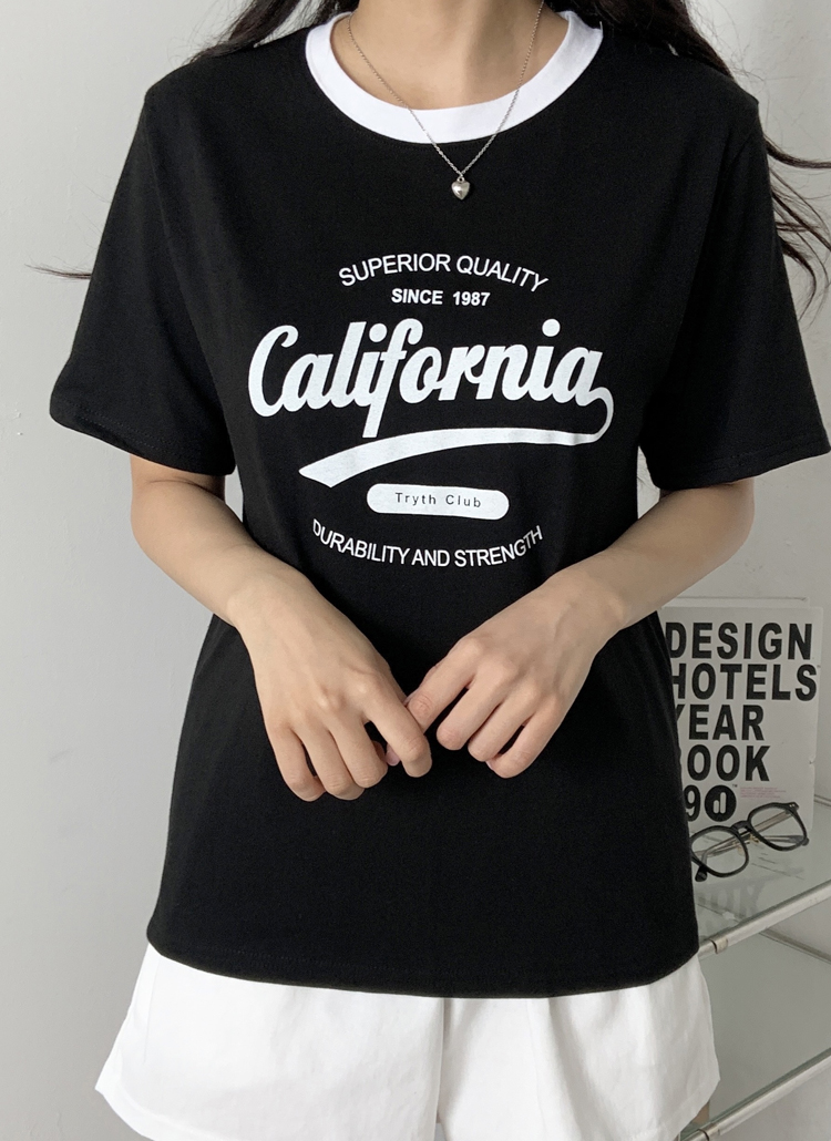 ラウンドネックロゴ配色Tシャツ | レディースファッション通販 - DHOLIC