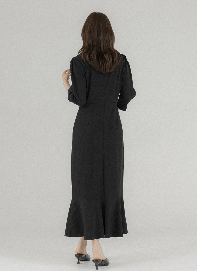 Vネックマーメイド7分袖ジップアップワンピース | レディース