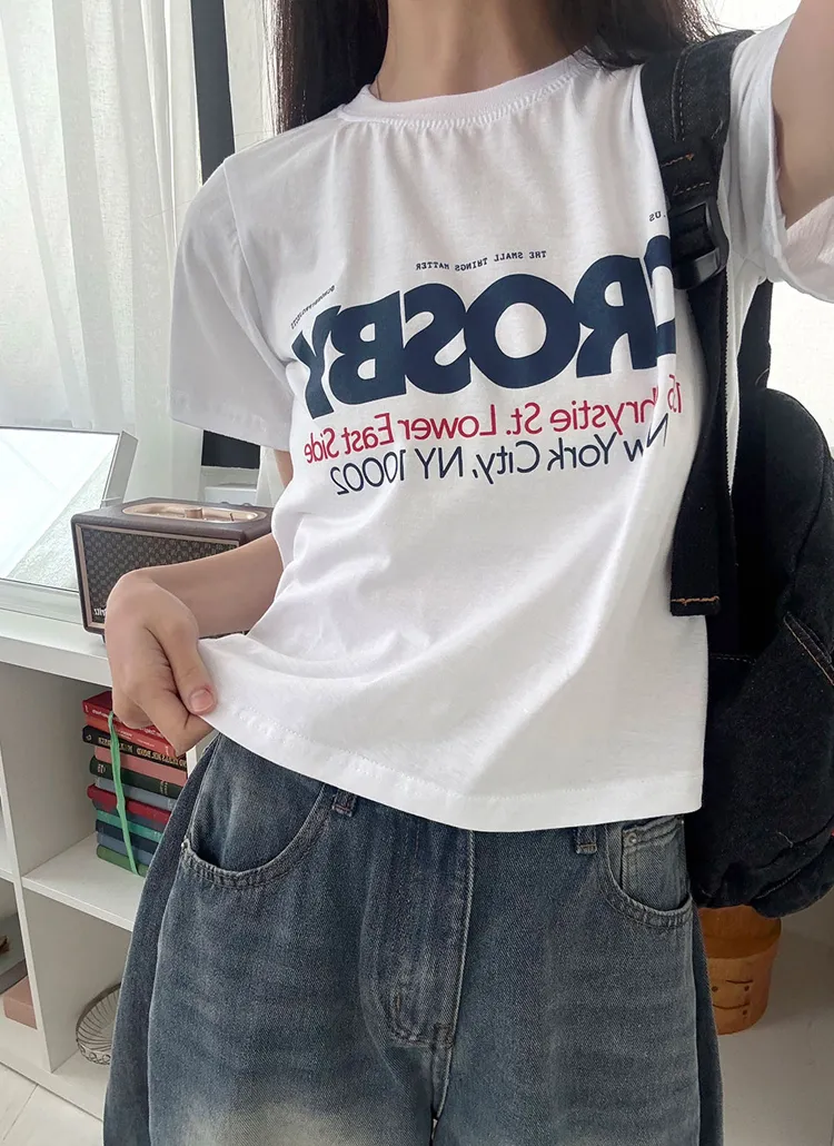 クロップド半袖レタリングプリントTシャツ | banincci | 詳細画像1
