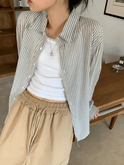 リネン混オーバーサイズ長袖ストライプ夏シャツ | banincci | 詳細画像1