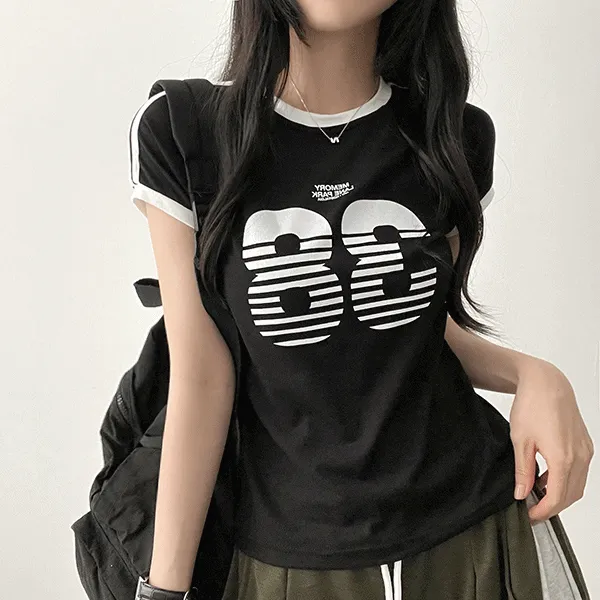 ラウンドネック半袖配色Tシャツ | hijjoo | 詳細画像1