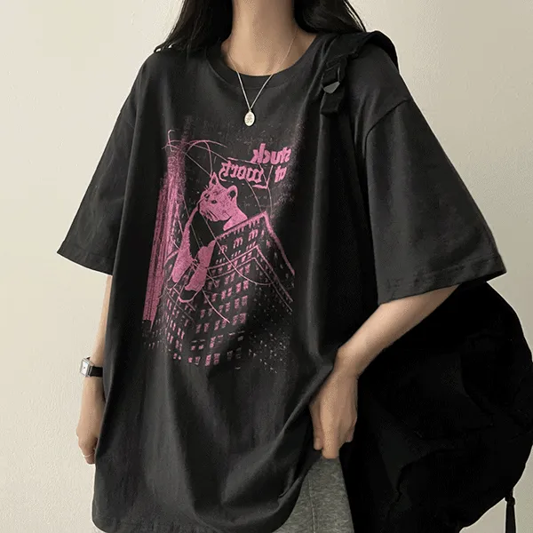 半袖ボクシーラウンドネックプリントTシャツ | hijjoo | 詳細画像1