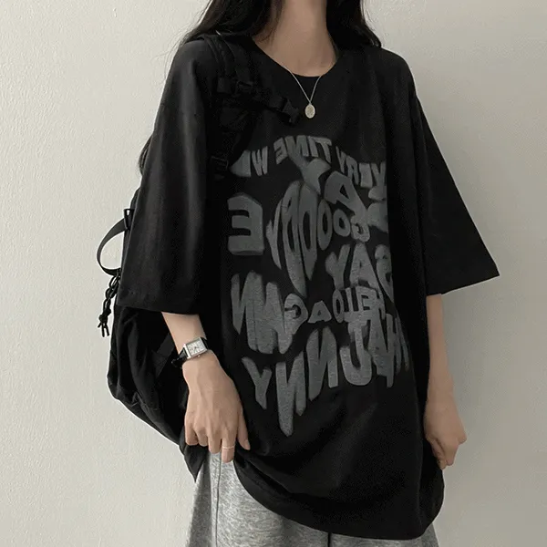 ラウンドネックボクシー半袖カラープリントTシャツ | hijjoo | 詳細画像1