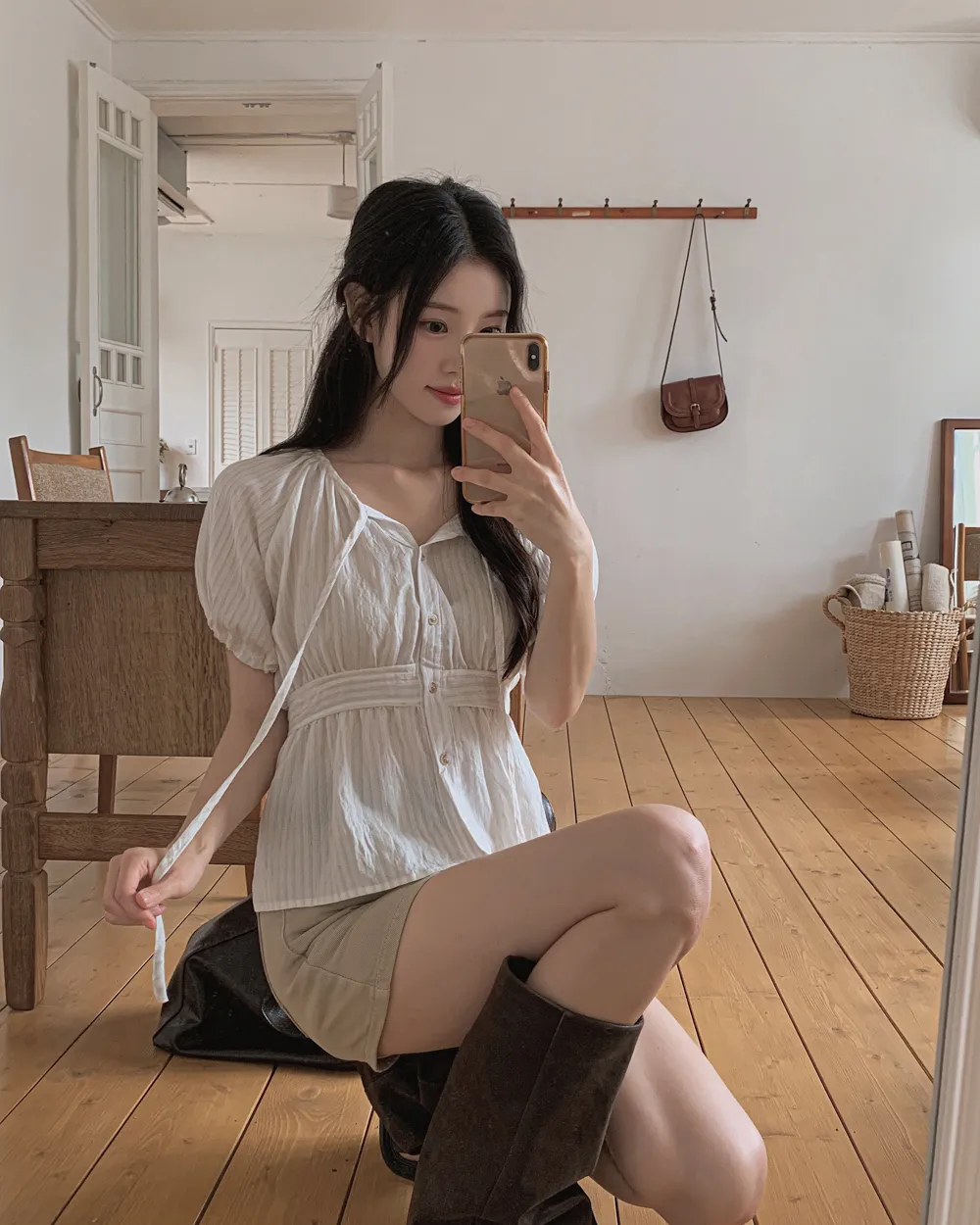 パフスリーブボタンAラインストライプブラウス | highclassic | 詳細画像1