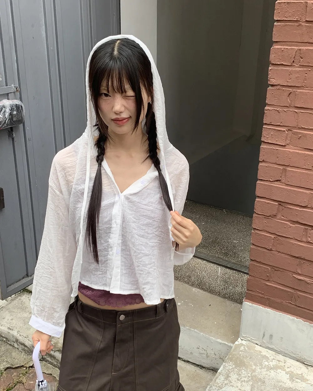 フードボタンオーバーサイズカラーシャツ | WONDERWONDER | 詳細画像1
