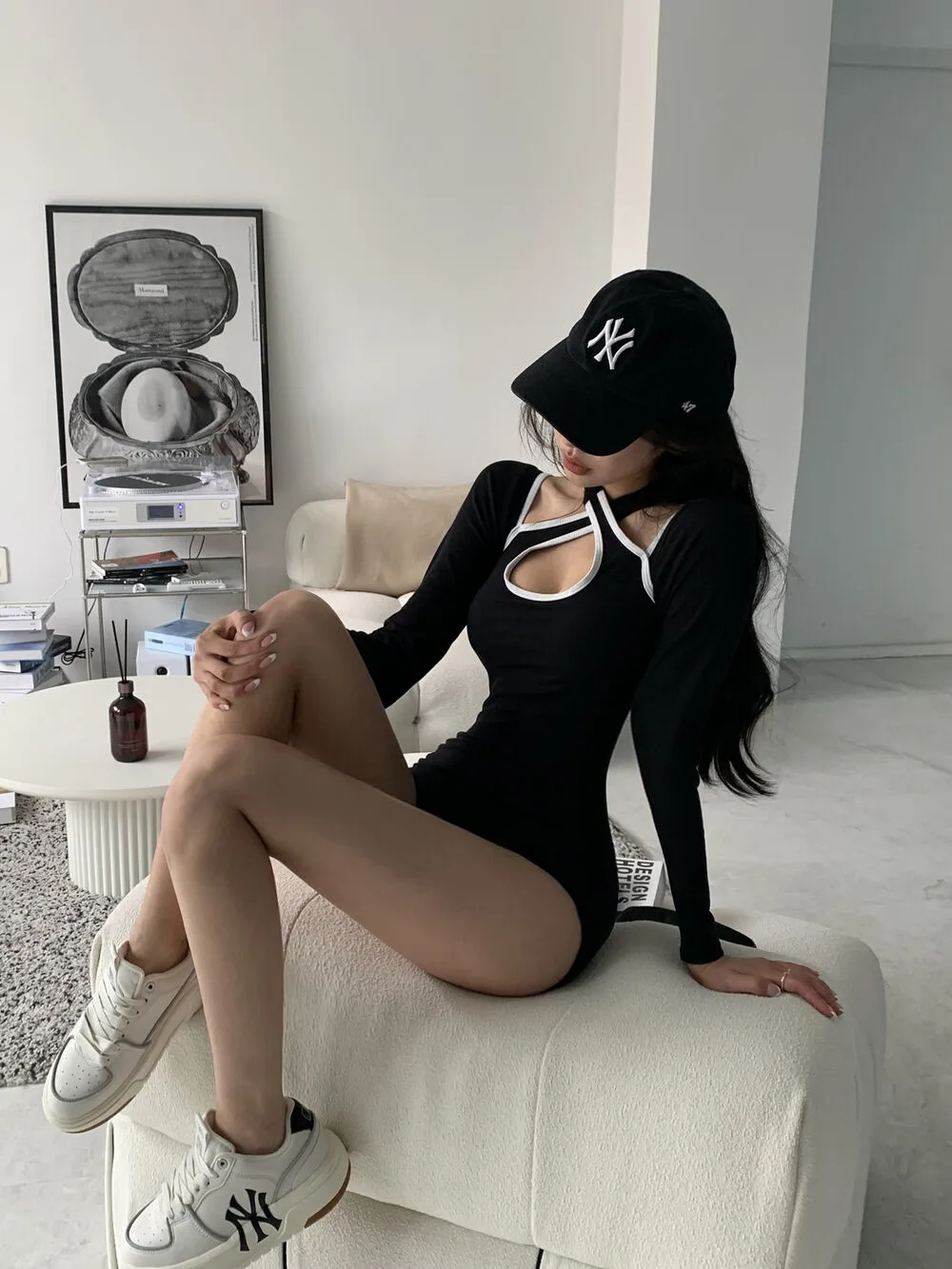 リブホルターネッククロス配色ワンピース水着 | Barbiehip | 詳細画像1