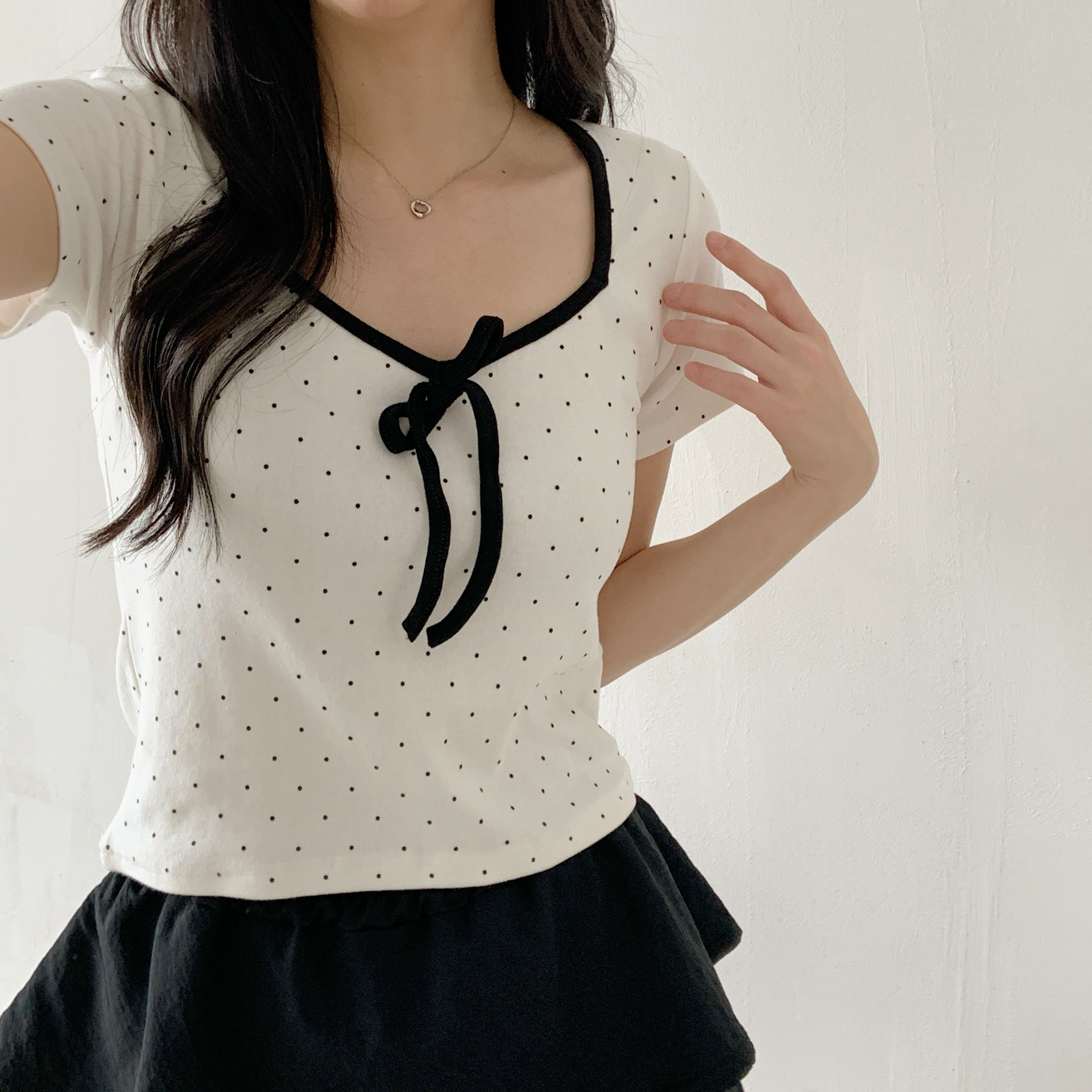 リボンクロップドスリムドットTシャツ | 詳細画像15