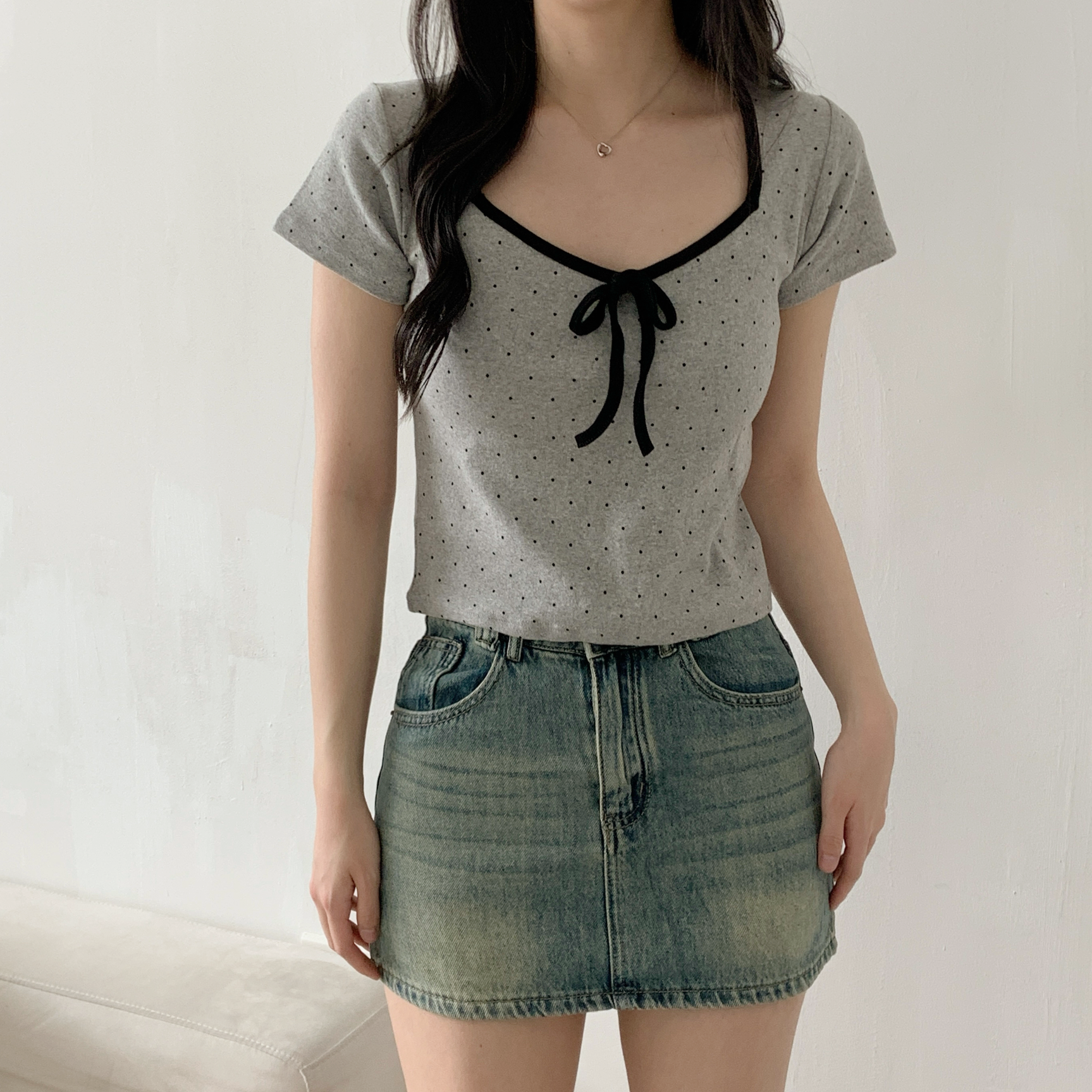リボンクロップドスリムドットTシャツ | 詳細画像5