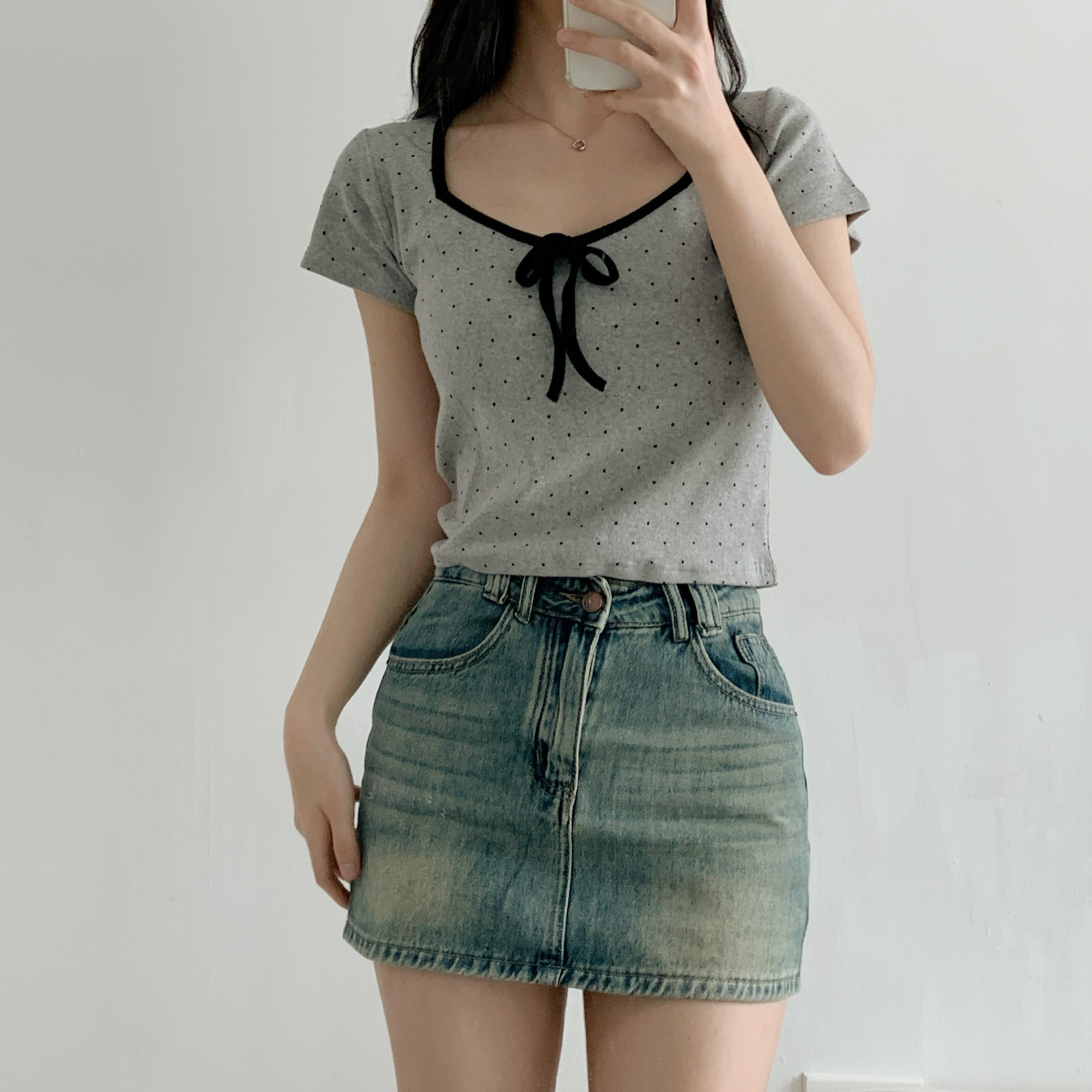 リボンクロップドスリムドットTシャツ | 詳細画像6