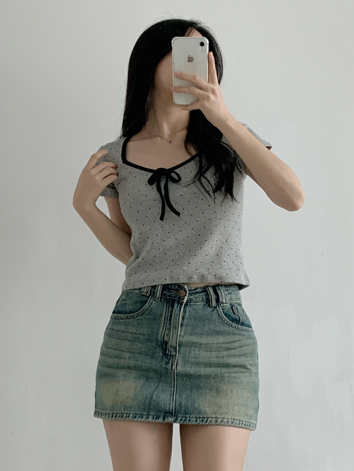 リボンクロップドスリムドットTシャツ | 詳細画像8