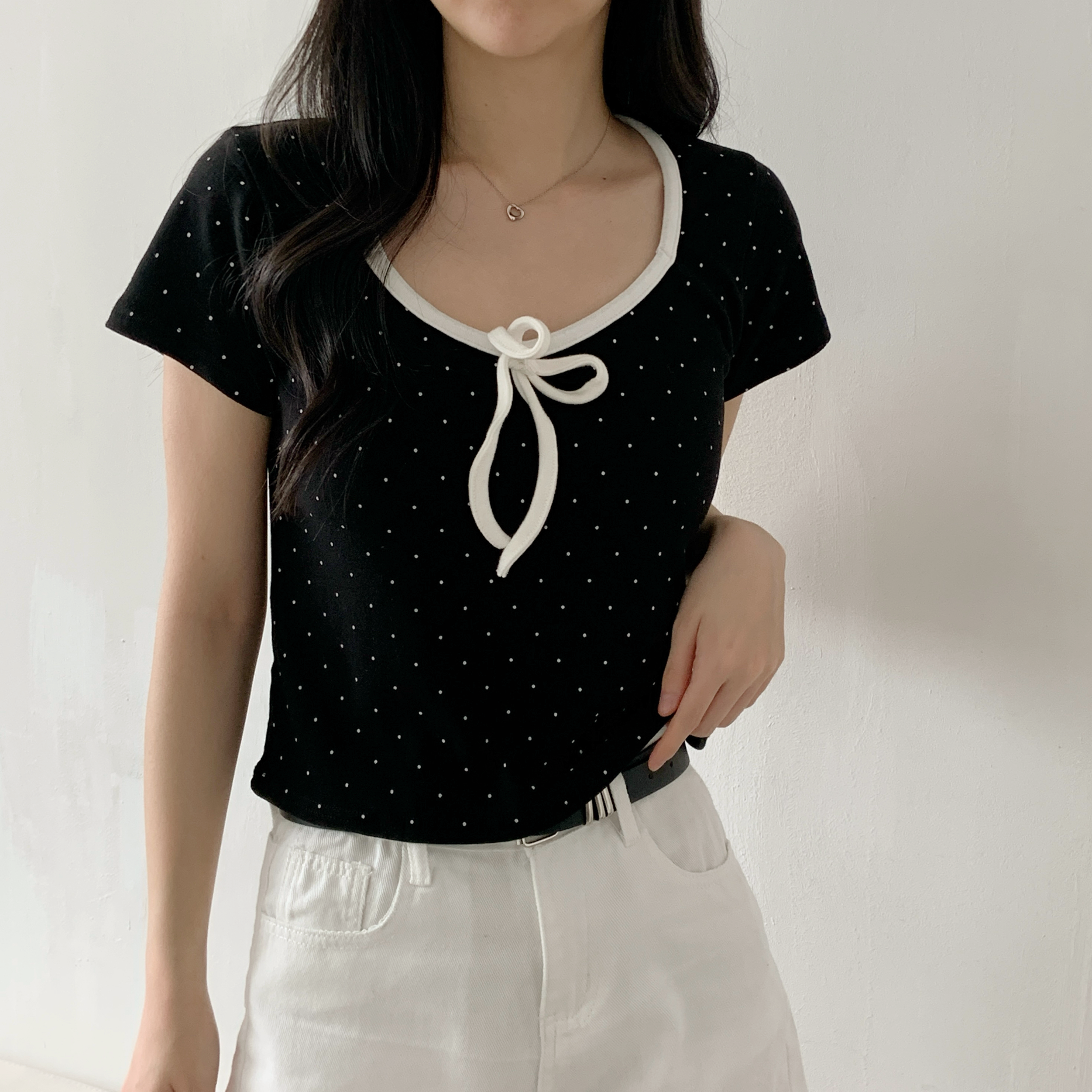 リボンクロップドスリムドットTシャツ | 詳細画像20