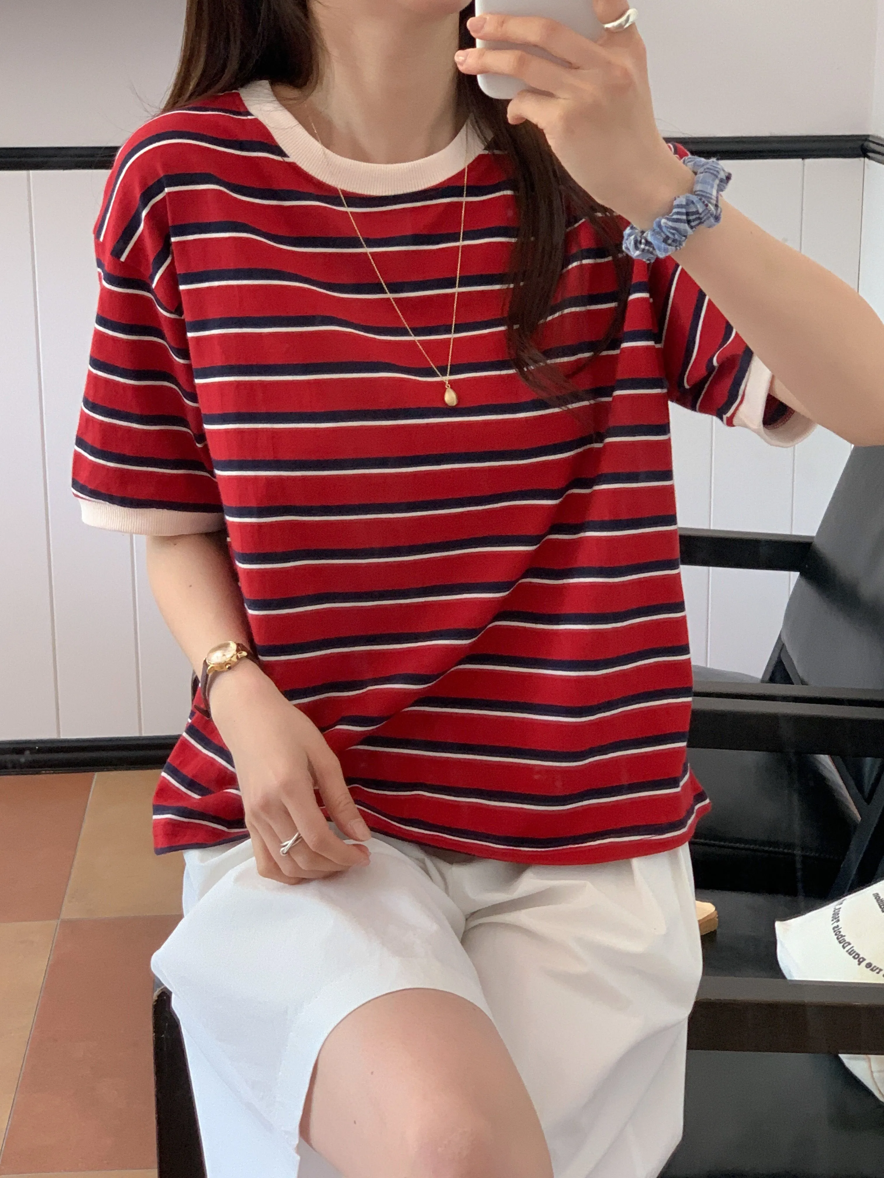 ラウンドネック半袖ボーダーTシャツ | 詳細画像1