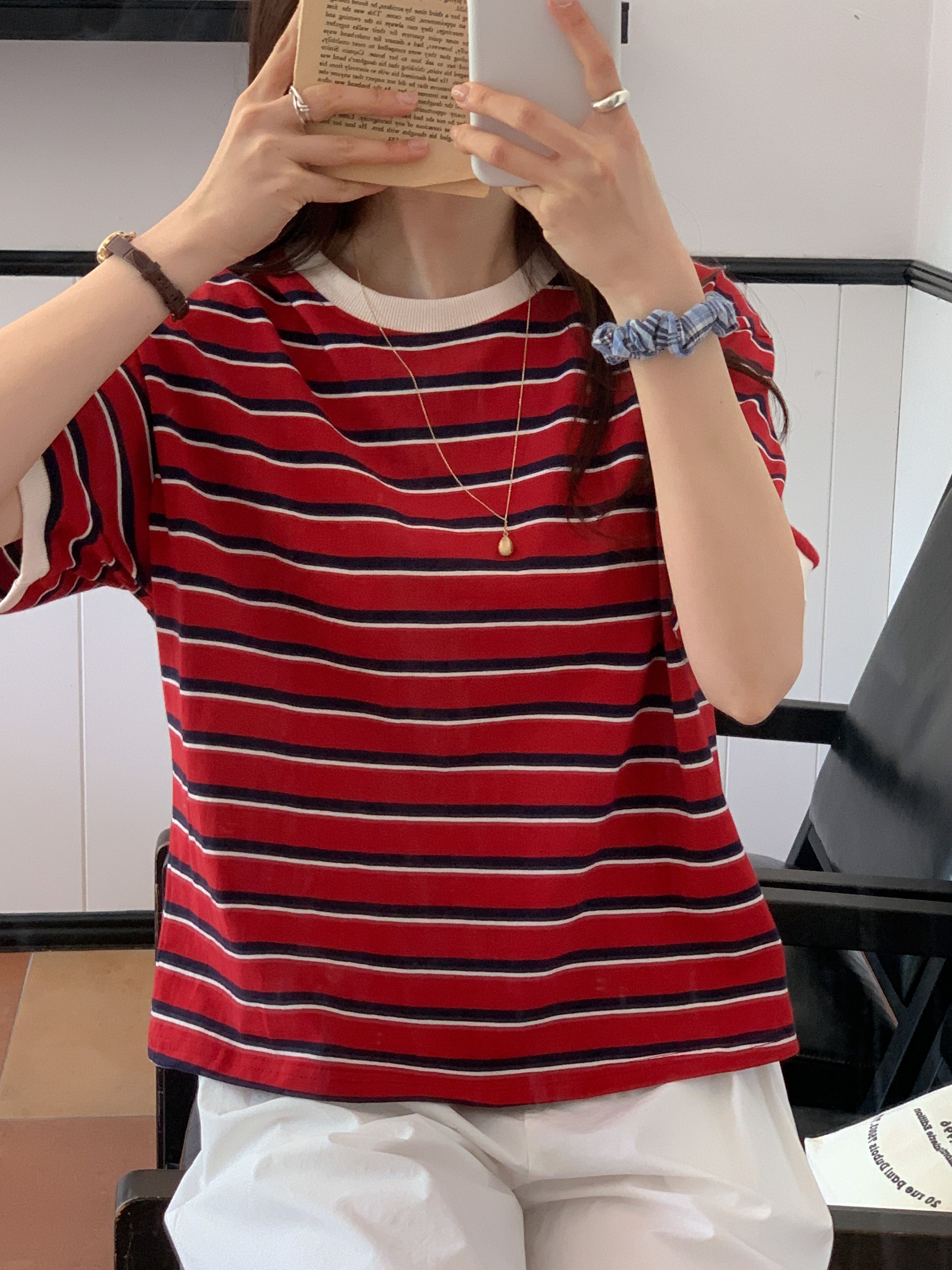 ラウンドネック半袖ボーダーTシャツ | 詳細画像8