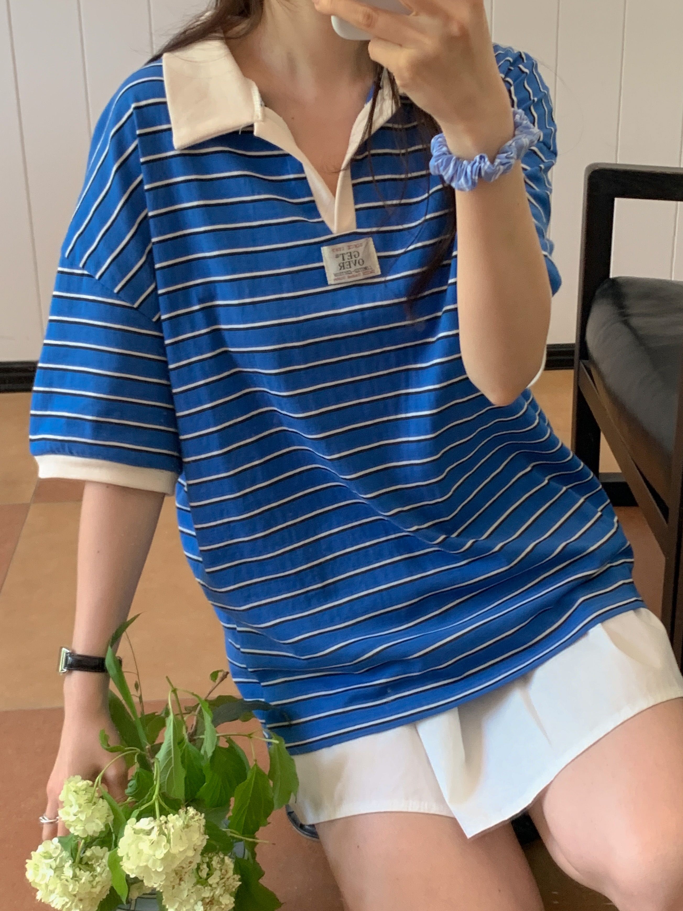 カラーオーバーサイズ半袖ボーダーTシャツ | 詳細画像2