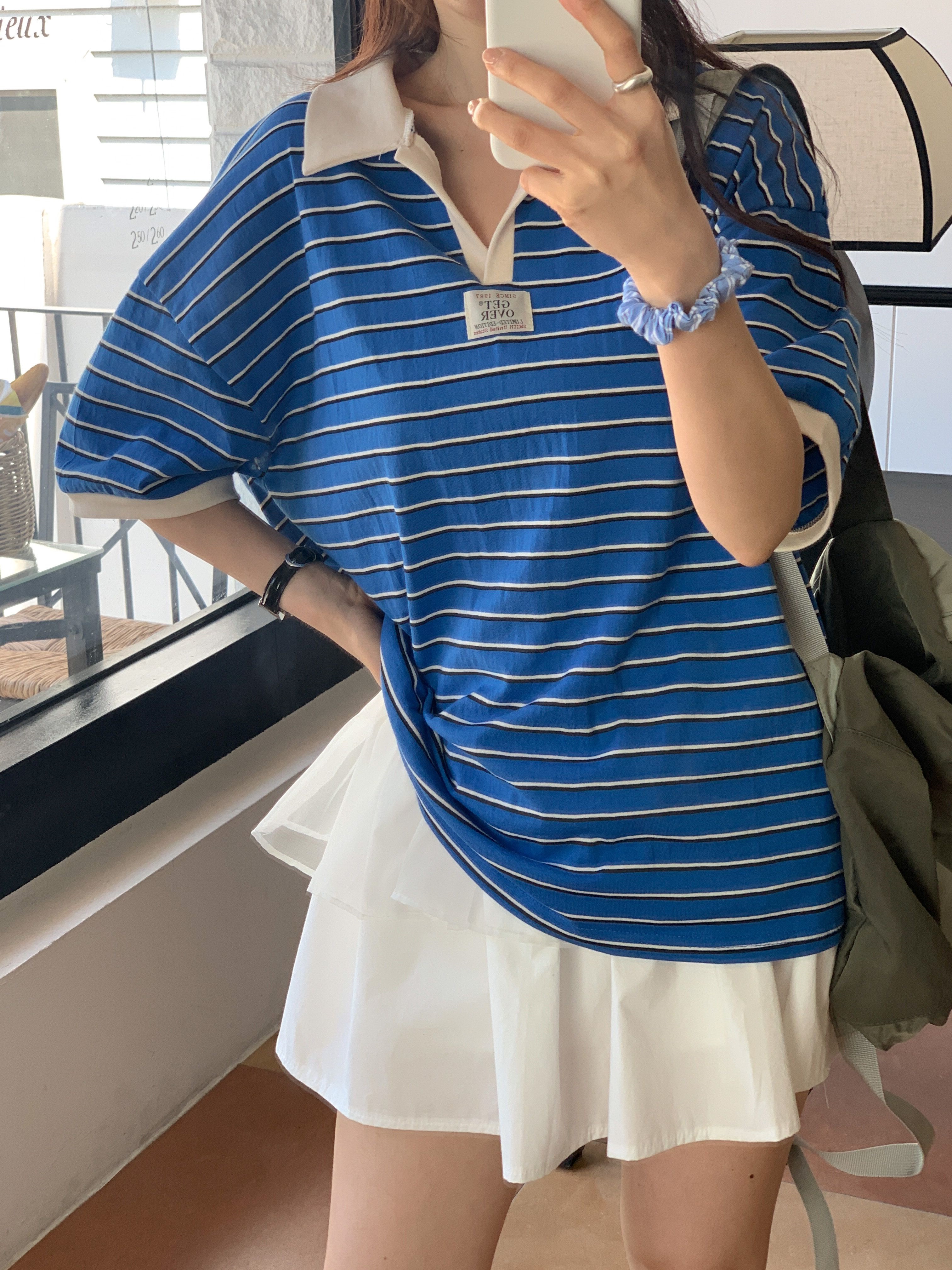 カラーオーバーサイズ半袖ボーダーTシャツ | 詳細画像12