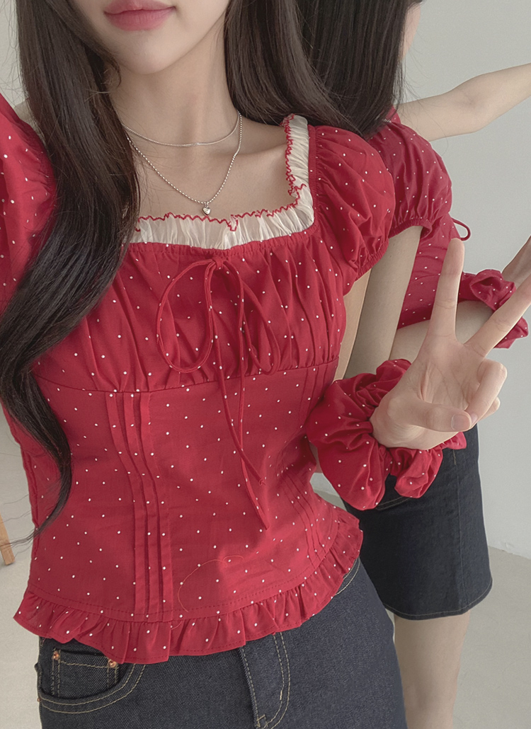 ルールロジェット　刺繍　コットンブラウス　パフスリーブ　ブラック　ピンク　S Sawa a la mode レディース ブラウス シャツ 花 ピンク 7分袖