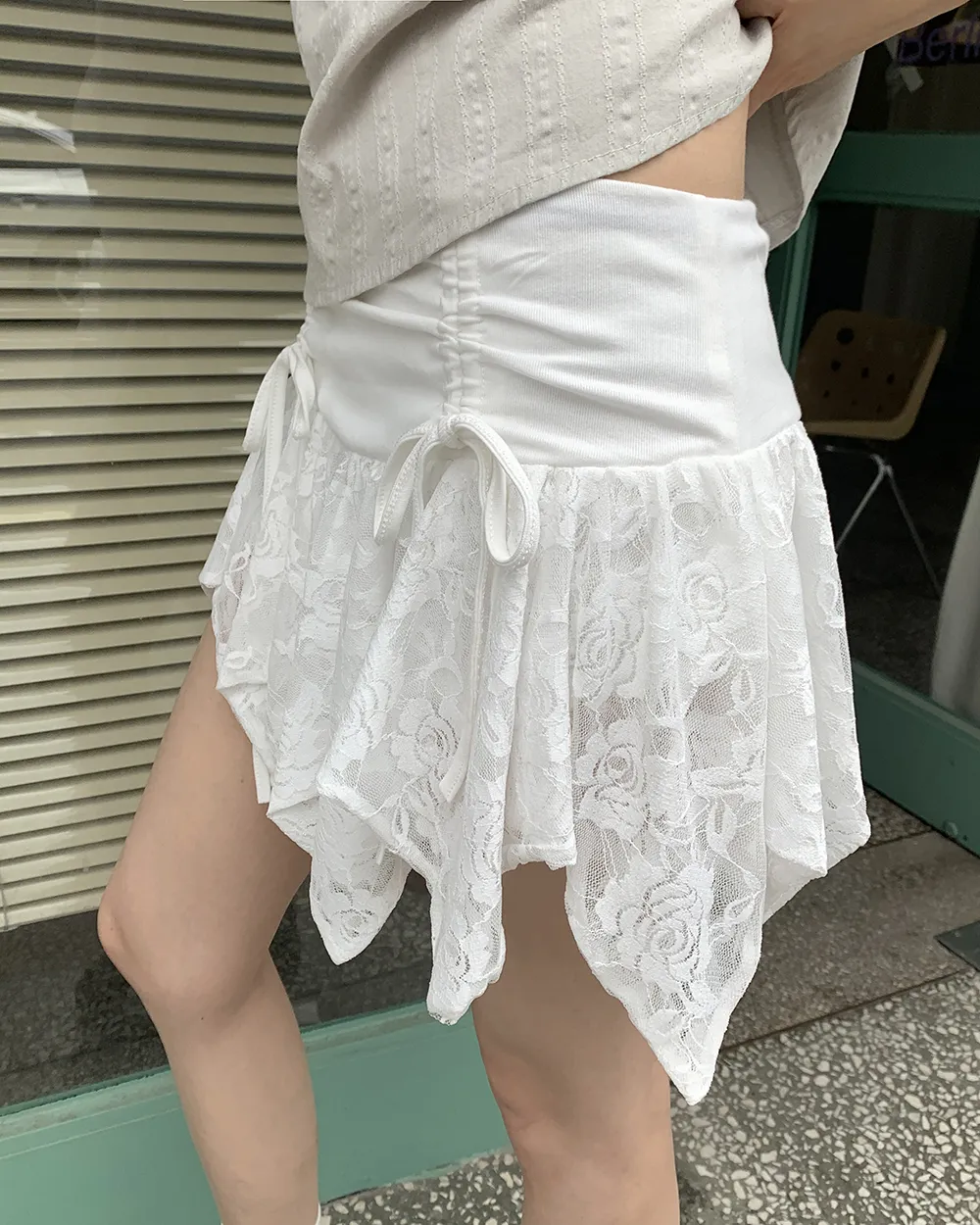 シャーリングフレアミニ花柄レーススカート | WONDERWONDER | 詳細画像1