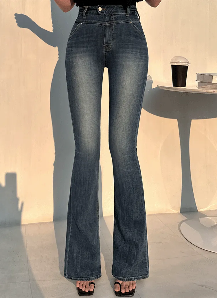 ストレッチデニムロングワンボタンブーツカットデニムパンツ | ahope | 詳細画像1