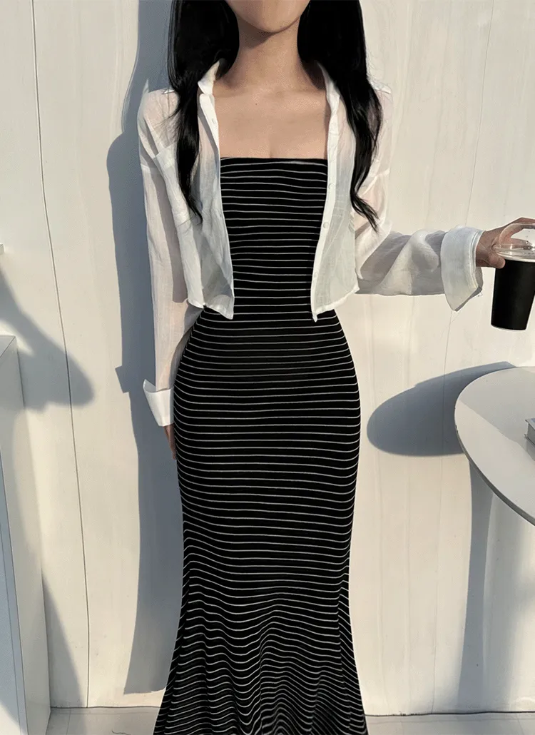 シースルーポケットクロップド長袖夏シャツ | ahope | 詳細画像1