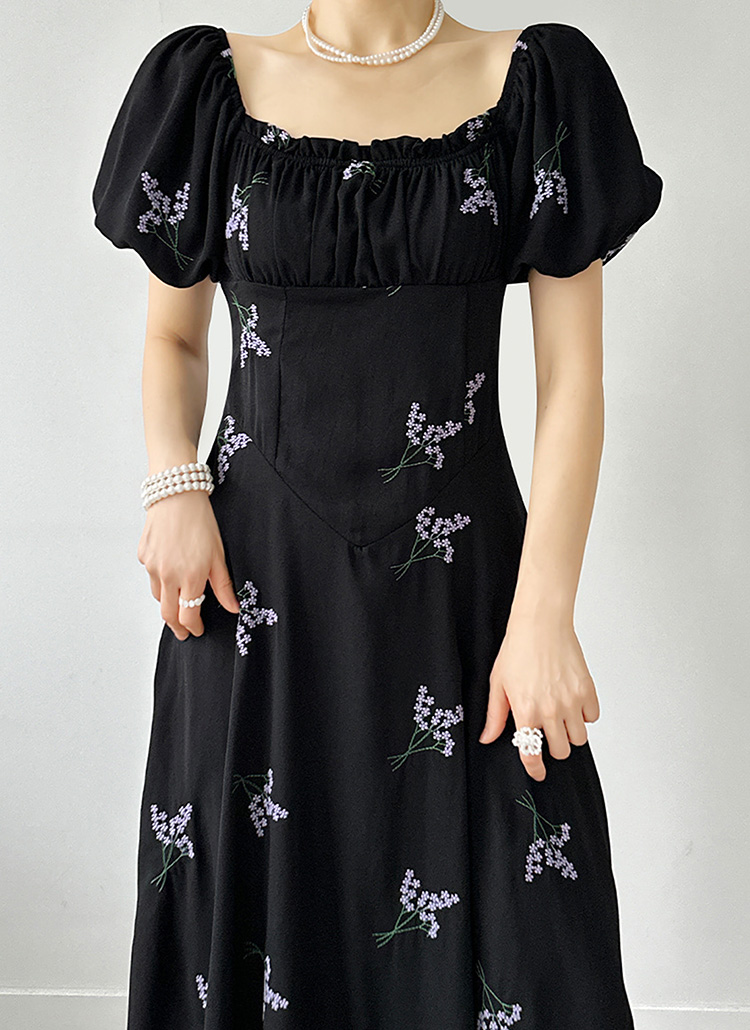ロング花柄刺繍バックストラップワンピース | レディースファッション