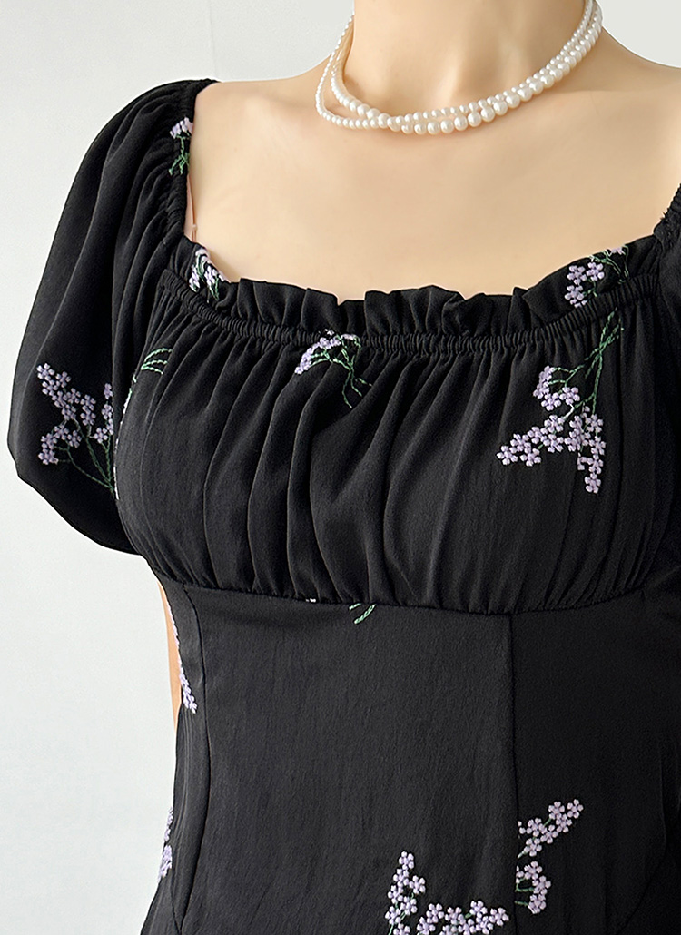 ロング花柄刺繍バックストラップワンピース | レディースファッション
