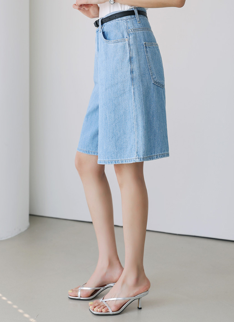 デニムバミューダワイドライトブルーディープブルーショート