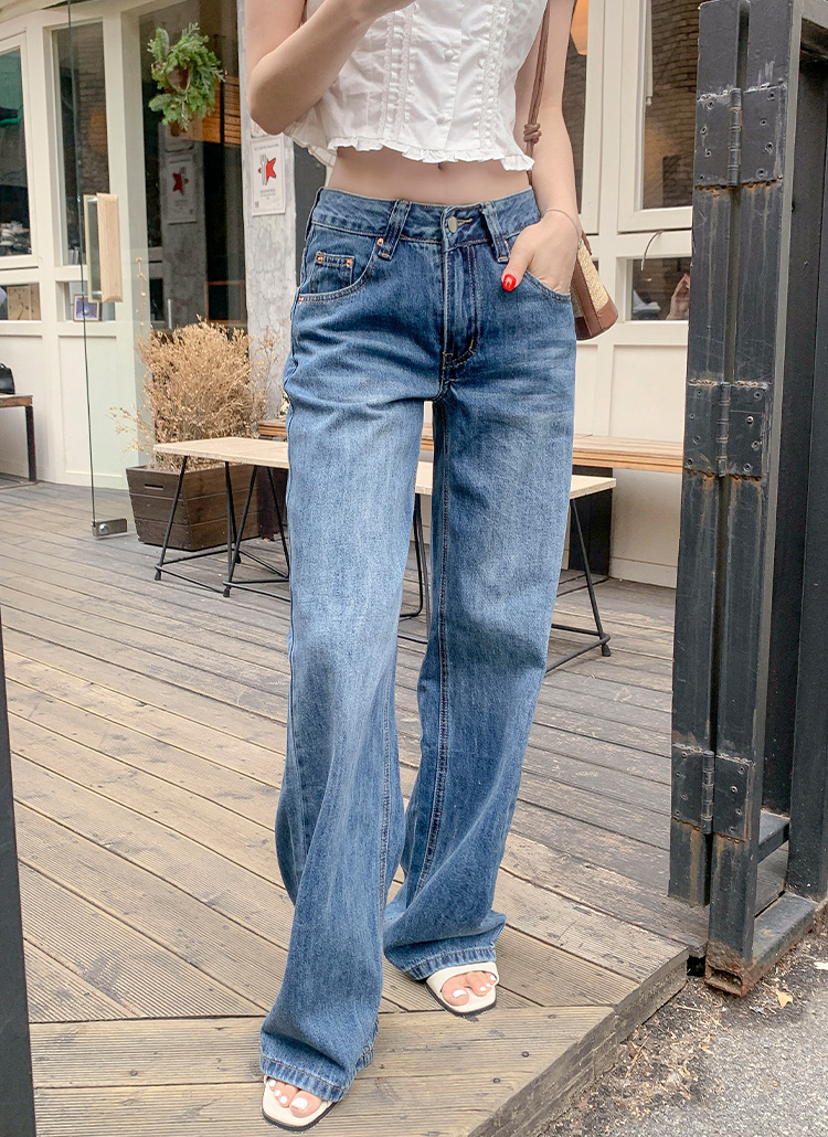 ウォッシングローライズストレートワイドデニムパンツ