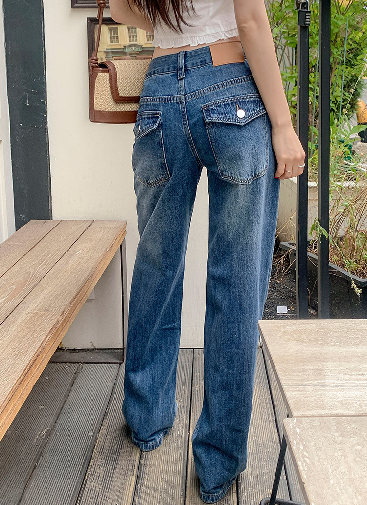 ウォッシングローライズストレートワイドデニムパンツ | レディース
