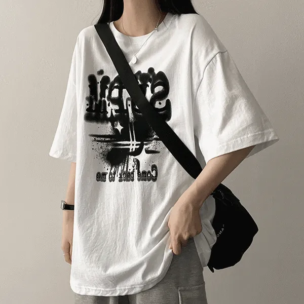 ラウンドネック半袖オーバーサイズプリントTシャツ | hijjoo | 詳細画像1