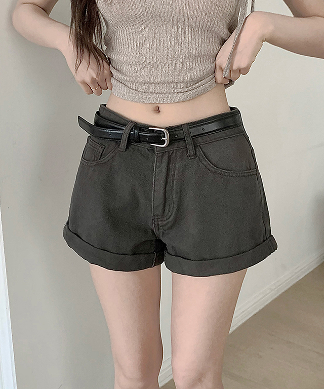 ベルト付ショートロールアップAラインショートパンツ | レディース