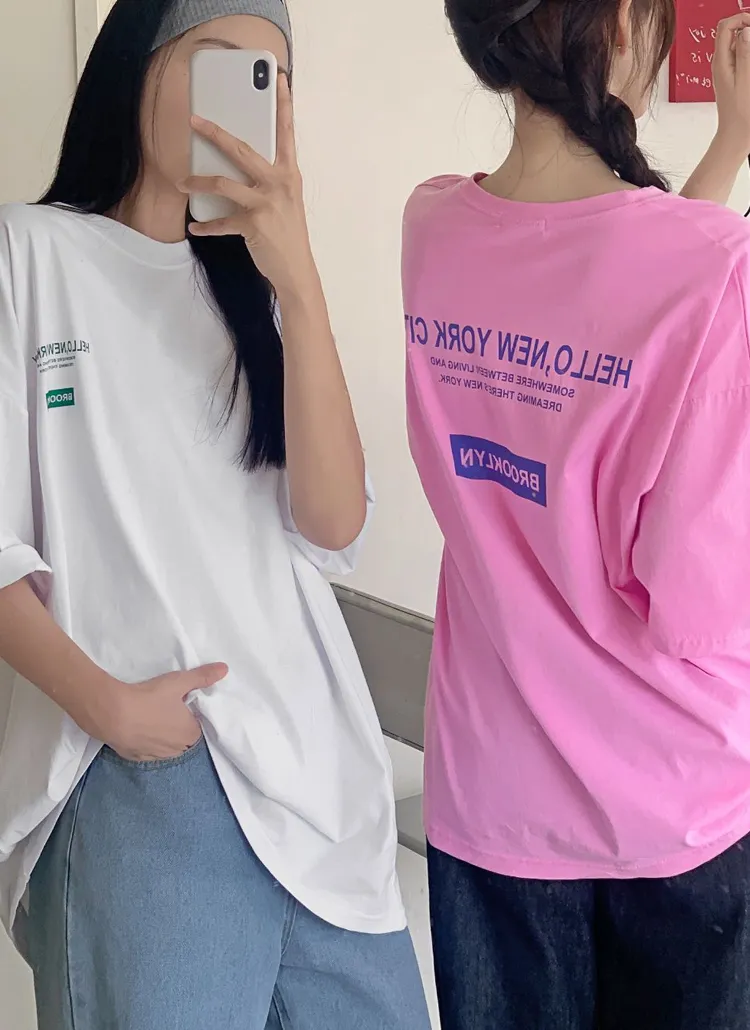 コットンラウンドネックオーバーサイズ半袖ロゴTシャツ | hotping | 詳細画像1