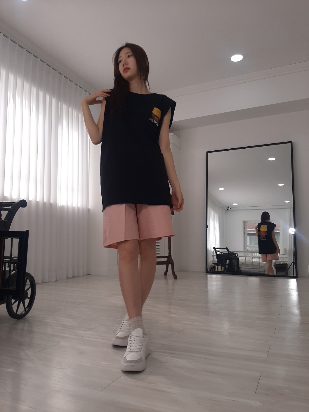コットンラウンドネックボクシープリントTシャツノースリーブ | 詳細画像7
