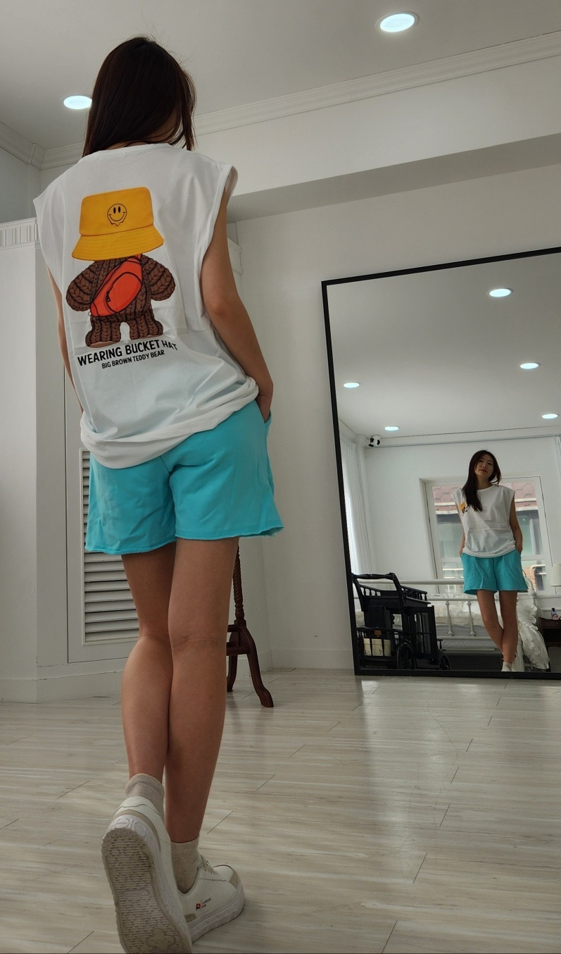 コットンラウンドネックボクシープリントTシャツノースリーブ | 詳細画像16