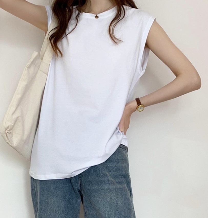 ラウンドネック無地Tシャツノースリーブ | 詳細画像8