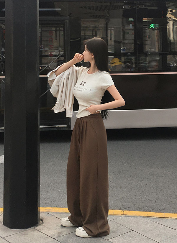 選べる丈]ドローストリングウエストゴムツータックワイドパンツ