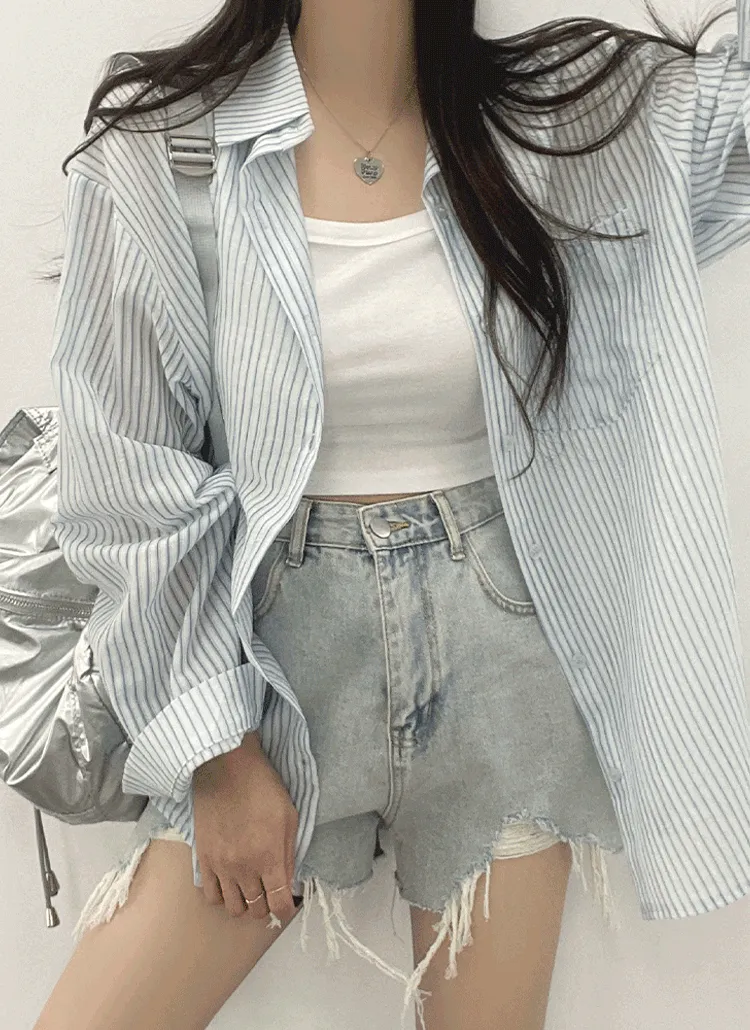 カラーボタンルーズカラーストライプシャツ | withhuilin | 詳細画像1